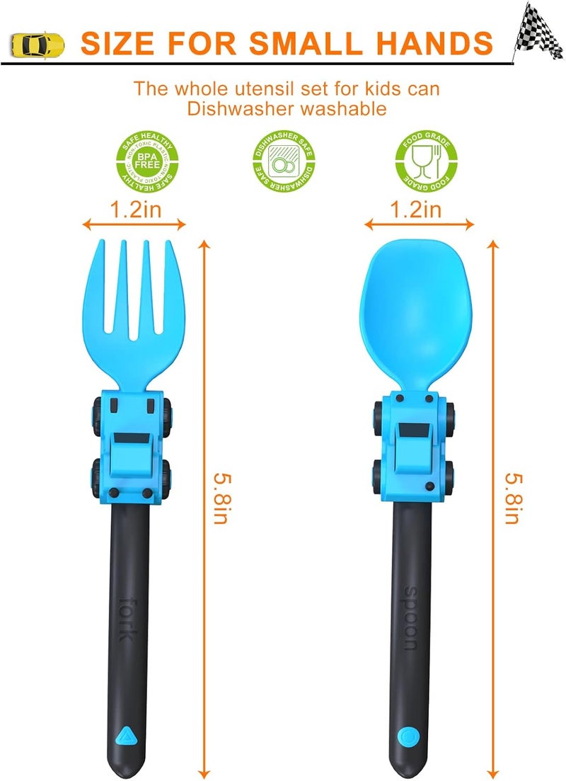 Deinyi Construction Toddler Utensils - Toddler Forks and Spoons - Kids Construction Truck Utensils - Forks and Spoons Silverware Set - Christmas Birthday Gift for 1 2 3 4 5 year old, Blue - Image 5